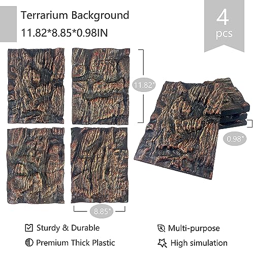 4pcs Rock Terrarium Background,3D Reptile Tank Background Board,Amphibian Stereo Backdrop Wall,Lizard Snake Gecko Spider Chameleon Turtle Fish pet silo Background Decorative Panel - color: brown