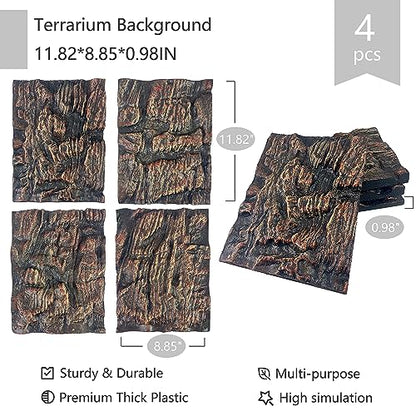 4pcs Rock Terrarium Background,3D Reptile Tank Background Board,Amphibian Stereo Backdrop Wall,Lizard Snake Gecko Spider Chameleon Turtle Fish pet silo Background Decorative Panel - color: brown