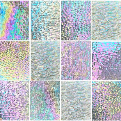 12 Sheets Iridescent Clear Stained Glass Sheet Variety Textures, 4 x 6 inch Transparent Cathedral Mosaic Glass for Crafts, Stained Glass Supplies for Art Glass Projects and Mosaic Work - color: Iridescent Clear