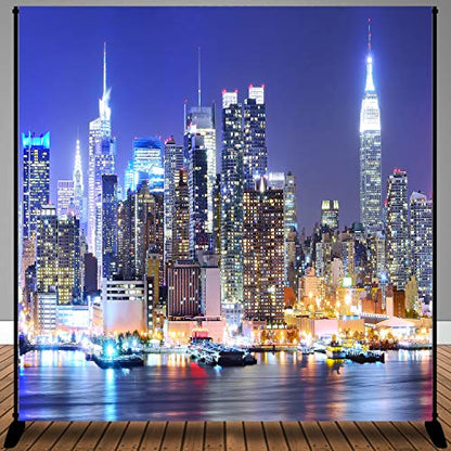 New York City Backdrop Manhattan Night Scene Skyscraper Urban Light Background Video Studio Photo (Vinyl-10x10ft) - color: Vinyl, size: 10x10ft