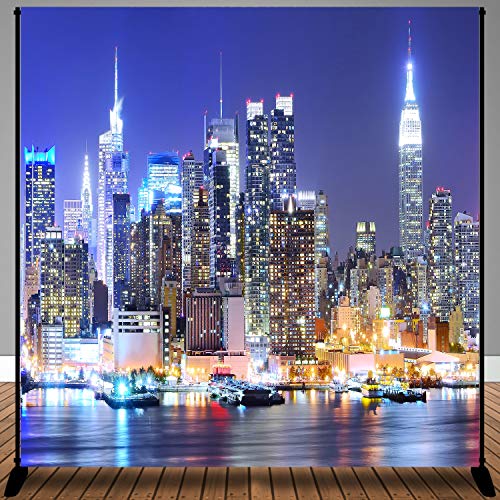 New York City Backdrop Manhattan Night Scene Skyscraper Urban Light Background Video Studio Photo (Vinyl-10x10ft) - color: Vinyl, size: 10x10ft