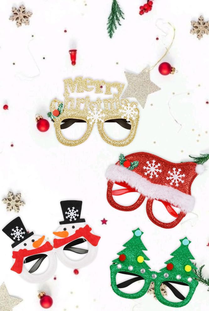 Christmas Glasses for Holiday Party 12Pcs: Fun Decorative Festive Eyeglasses Frames for DIY Photo Booth, Christmas Stocking Stuffers Party Favors for Adults Women Men