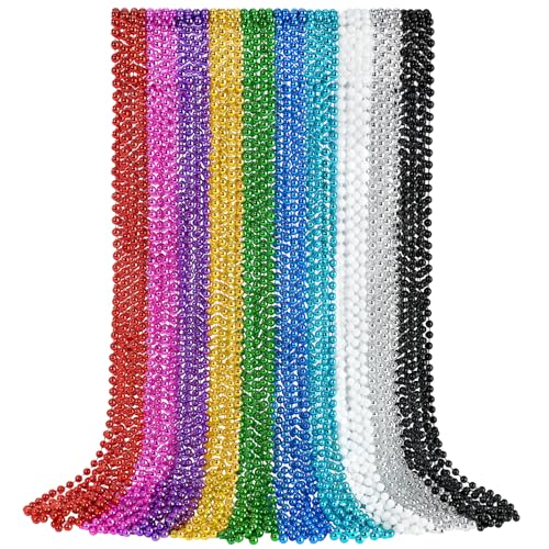 YAXINRUI 30 PCS Mardi Gras Beads, Party Beads Necklaces for Mardi Gras, Christmas, St. Patrick's Day, Party Favors, Metallic Colorful Throw Beads Accessories in 10 Colors - color: 10 Colors, size: 24 Pcs
