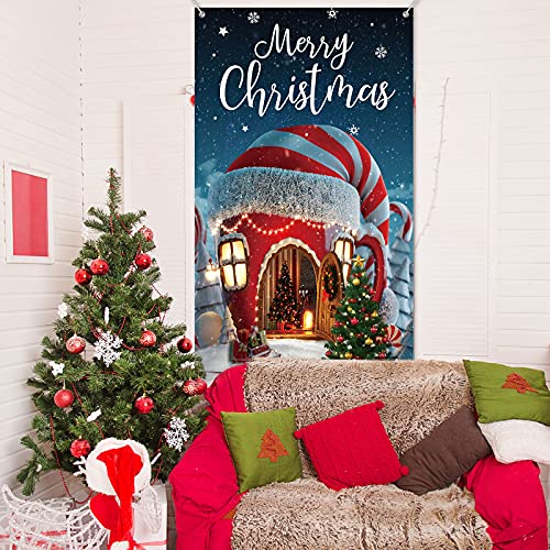 Irenare Christmas Decorations Merry Christmas Door Cover Xmas Background Banner Xmas Door Hanging Covers Photo Booth Props for Winter Party Decorations Supplies, 70.9 x 35.4 Inch (Classic Style) - style: Classic Style