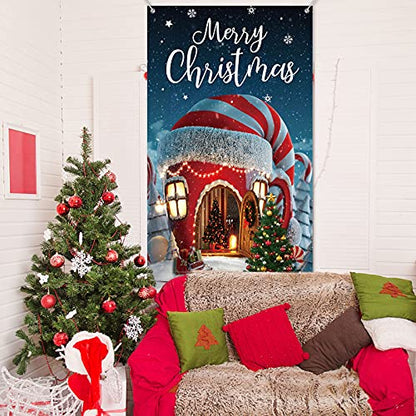 Irenare Christmas Decorations Merry Christmas Door Cover Xmas Background Banner Xmas Door Hanging Covers Photo Booth Props for Winter Party Decorations Supplies, 70.9 x 35.4 Inch (Classic Style) - style: Classic Style