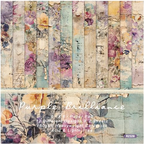Vintage Floral Scrapbook Paper Pad - Flower Patterned Cardstock Paper Pads,6x6 Single-Sided Junk Journal Scrapbooking Paper for Card Making Cottagecore Picture Art Collage - color: Purple Brilliance