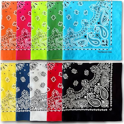 The Peacock Crew Premium Soft Cotton Bandanas Pack for Men and Women Paisley 22 x 22 inches - color: Pack of 10 Multicolor