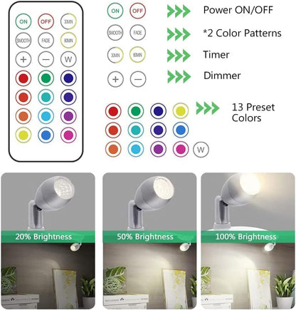 KINDEEP RGB Wireless LED Spotlight, Battery Operated Accent Lights, Indoor Mini Puck Light, Dimmable Uplight with Remote, 4000K Warm White, Stick on Wall Light with Rotatable Head, White, 2 Pack - color: White, size: 2 Pack