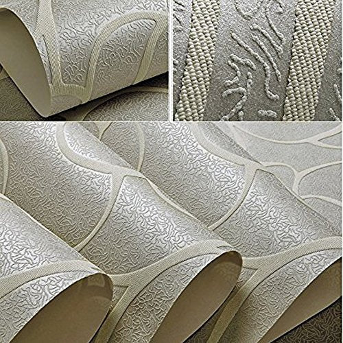 Q QIHANG Modern Minimalist Embossed 3D Rose Flower Non-Woven Non-Self Adhesive Wallpaper Cream&Gray Color 0.53m(1.738' W) x 10m(32.8' L)=5.3㎡(57 sq.ft) - color: Cream Gray