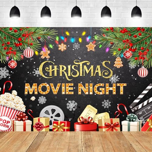 Christmas Movie Night Party Backdrop 7Wx5H Feet Polyester Fabric Winter Merry Xmas Presents Holiday Snowflake Decoration Festival Photo Supplies Photography Background Photo Shoot Props - color: D-02Christmas, size: 7Wx5H
