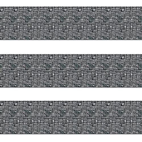 Beistle Stone Wall Backdrop 3-Count – Extra Large 4' x 30' Plastic Medieval Wall Decorations for Halloween Parties, Castle-Themed Events, Haunted Houses, Fantasy Photo Backgrounds - style: Stone Wall - 3 Piece