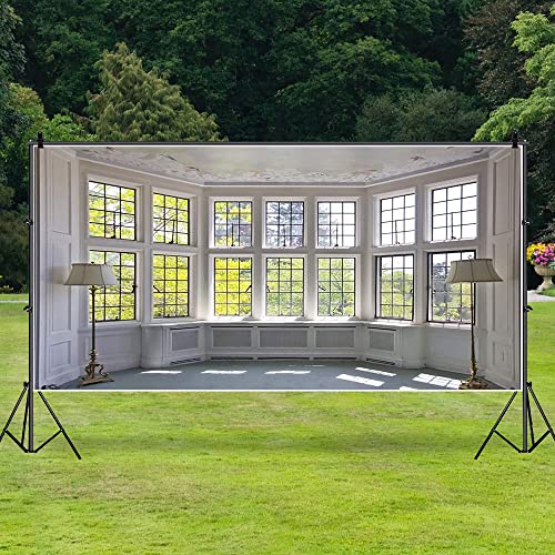 AOFOTO 20x10ft Classic French Pane Bay Windows Backdrop Luxury Retro Interior Decoration Floor Lamps Photography Background New Life Furniture Home Lifestyle Estate Modern Residence Photo Studio Props - size: 20x10ft