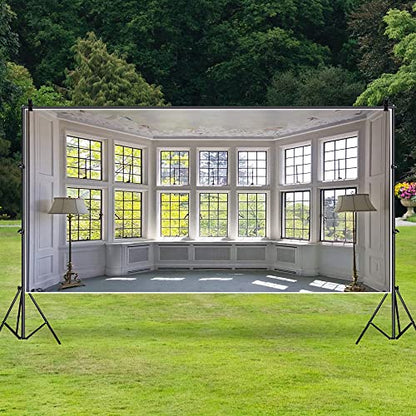 AOFOTO 20x10ft Classic French Pane Bay Windows Backdrop Luxury Retro Interior Decoration Floor Lamps Photography Background New Life Furniture Home Lifestyle Estate Modern Residence Photo Studio Props - size: 20x10ft