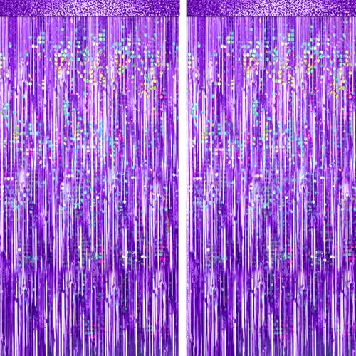 4 Packs Purple Foil Fringe Curtain, Purple Glitter Metallic Tinsel Backdrop for Birthday, Wedding, Baby Shower, Princess Bachelorette Christmas New Year Party Decorations Supplies - color: Purple