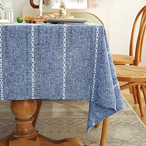 Chassic 60 x 84 inches Farmhouse Style Linen tablecloths, Wrinkle Resistant Washable Dining Room Table Cloths for Rectangle Tables - Hemstitch Blue - color: Hemstitch Blue, size: 84" x 60" (Rectangular)