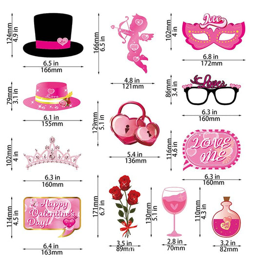 35Pack Valentines Day Photobooth Props Happy Lovers Selfie Photobooth Props Valentine Creative Funny Backdrop Decorations for Valentine's Party Romantic Love Bridal Shower Wedding Supplies - color: Pink