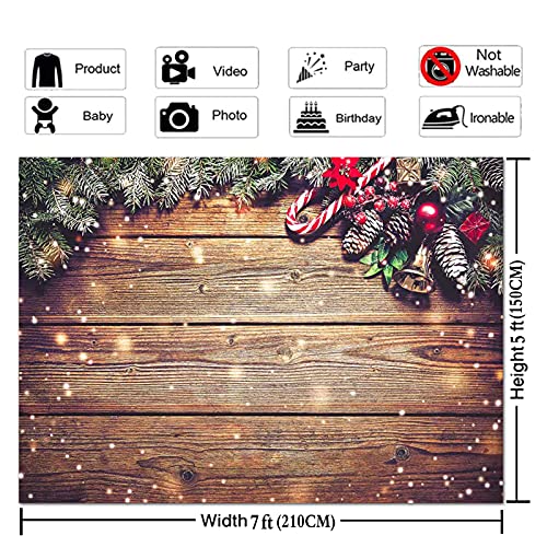 Winter Snowflake Gold Glitter Christmas Wooden Wall Holiday Photo Background 7X5ft Vinyl Xmas Party Photography Backdrops Kids Portrait Family Party Photo Studio Booth Props