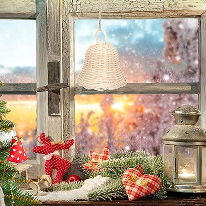 HOMSFOU Holiday Decorations Holiday Bell Ornament Wicker Ball Christmas Ornaments Rustic Hanging Bells Christmas Jingle Bells Tree Pendant Xmas Halloween Child Doorbell Indonesian Rattan