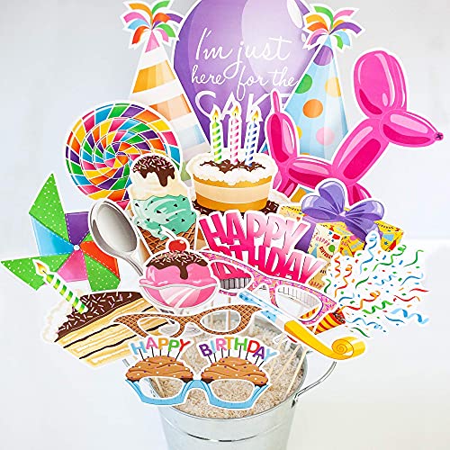 Happy Birthday Party Photo Booth Props | 18 Piece Set by Paper and Cake | Includes Cake, Balloon, Candles, and More | Perfect for Birthday Celebrations