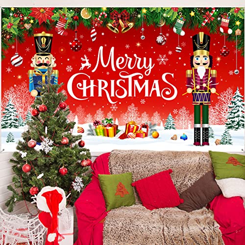 Irenare Christmas Backdrop Merry Christmas Banner Party Decoration Xmas Photography Background Photo Props for Winter Holiday New Year Eve Family Party Decoration Supplies(Nutcracker) - style: Nutcracker