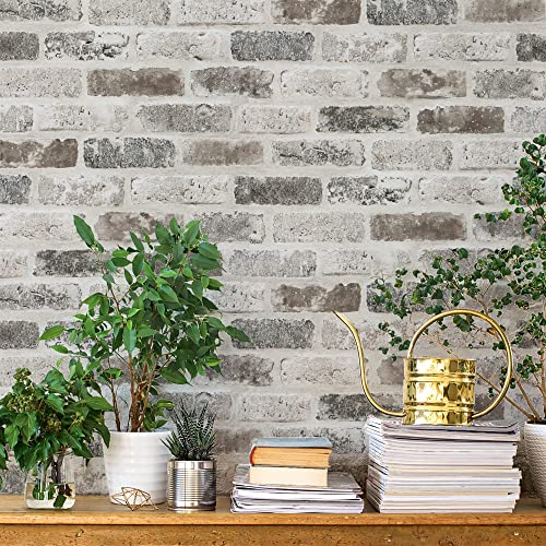 Guvana 17.3"×787" Brick Peel and Stick Wallpaper Grey Brown 3D Self Adhesive Wall Paper Removable Contact Paper Brick Textured Vintage Wallpaper Decorative Wall Classroom Covering - color: Grey and Brown, size: 17.3" x 787"