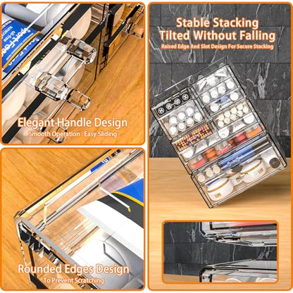 Cq acrylic Clear Stackable Storage Drawers,Plastic Makeup Organizer and Bathroom Storage Bins WIth 9 Drawers For Make up,Medicine,Craft,Pen,Beauty and Office Supply Organizer - size: Large 9 Drawers