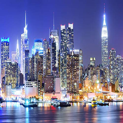 New York City Backdrop Manhattan Night Scene Skyscraper Urban Light Background Video Studio Photo (Vinyl-10x10ft) - color: Vinyl, size: 10x10ft