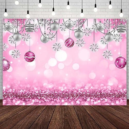 AIBIIN 7x5ft Winter Wonderland Backdrop Snowflake Pink Sliver Glitter Pearl Bokeh Photography Background Christmas Baby Shower Party Decoration Banner Snow Birthday Photo Studio Booth Props - size: 7x5ft