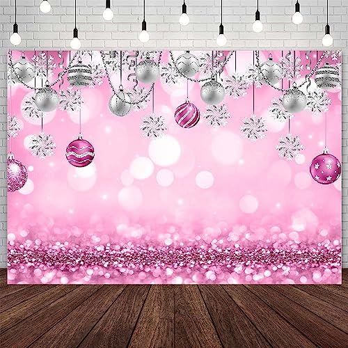 AIBIIN 7x5ft Winter Wonderland Backdrop Snowflake Pink Sliver Glitter Pearl Bokeh Photography Background Christmas Baby Shower Party Decoration Banner Snow Birthday Photo Studio Booth Props - size: 7x5ft