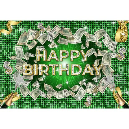 Renaiss 5x3ft Money Green Backdrop Champagne Diamonds Dollar Bill Photography Background Money Casino Theme Party Decors Happy Birthday Banner Photo Booth Props - size: 5x3ft