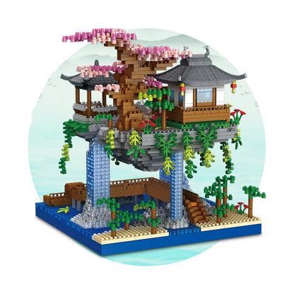 CAXIMSY Cherry Blossom Bonsai Tree House Building Block Sets 3320PCS Chinese Architecture of Peach Blossom Micro Mini Building Set Toy Gift for Kids Adults - style: Peach blossom pool