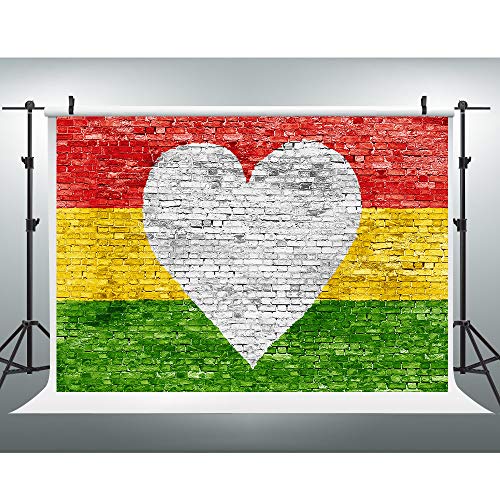 EOA 7(W)x5(H)FT Heart Shape Bright Red Yellow Green Brick Wall Backdrop Love Reggae Jamaica Photography Background Baby Shower Children Kids Birthday Party Events Cake Table Decoration Photoshot Props