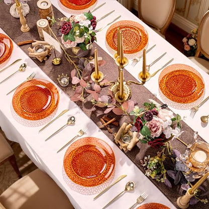 Rubtlamp 60Pcs Amber Plastic Plates - Brown Disposable Plates With Gold Rim, Clear Heavy-duty Party Plates, Hammered Plates Include 30 Dessert Platos, 30 Dinner Platos for Party - color: Clear Amber Gold