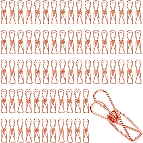100 Pcs Paper Clips Metal Wire Hollow Out Clothespins Multi Purpose Utility Binder Clips Invoice Bill Stainless Steel Hanging Clothes Pins for School Kitchen Outdoor Office(Small,Rose Gold) - color: Rose Gold, size: Single Size (Small)