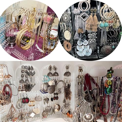 Earring Holder Organizer, Jewelry Organiser Stand, 4 Panels 260 Holes Foldable Screen Necklace Rack Multi-Purpose Dressing Tabletop Jewelry Holder for Necklaces Earrings Bracelets Rings
