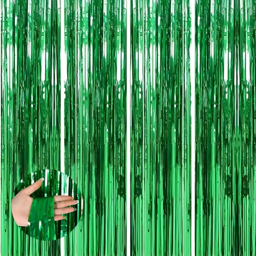 Valentines Day 4 Pack 3.3 * 8.3 ft Foil Curtain Metallic Tinsel Fringe Curtains Photo Booth Props Backdrop for Birthday Wedding Engagement Baby Shower Christmas Holiday Celebration Partyl,Green - color: Green, size: 4 Pack