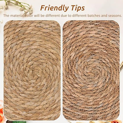 GENMOUS Woven Placemats Set of 10, 13" Round Placemats Natural Water Hyacinth Boho Placemats,Farmhouse Rattan Chargers for Dinner Plates,Rustic Braided Wicker Table Mats for Thanksgiving,Home,Wedding - size: 13inch, Set of 10