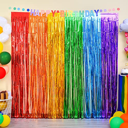 LOLStar Rainbow Photo Booth Props 4 Packs Rainbow Party Decorations 13.2x6.6 ft Foil Fringe Curtains Tinsel Metallic Streamers Holiday Backdrop for Birthday Easter Engagement Bridal Shower Pride - size: 4 Pack