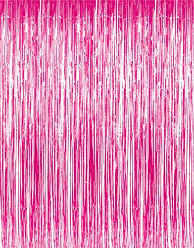 GOER 3.2 ft x 8.2 ft Metallic Tinsel Foil Fringe Curtains Party Photo Backdrop Party Streamers for Galentines Day, Birthday, Graduation, New Year Eve Decorations Wedding Decor (1 Pack, Hot Pink) - color: Hot Pink, size: 1 Pack