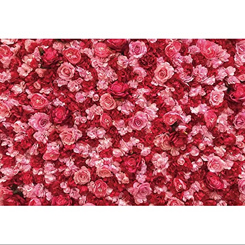 Renaiss 12x8ft Pink Red Rose Backdrop Flower Wall Wedding Photography Background Mother's Day Valentines Bridal Shower Girls Birthday Ceremony Party Decor Banner Floral Photo Studio Booth Props - size: 12x8ft