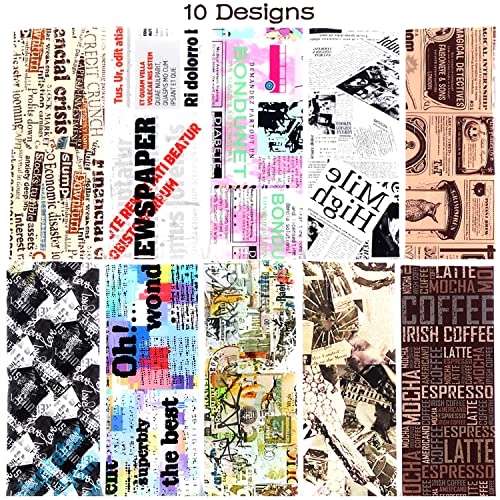 Newspaper Nail Foil Transfer Stickers English Letter Designs Nail Decals Supplies Set Acrylic Nails Sticker Decorations for Nail Transfer Glue Polish, Women DIY Manicure Accessories Set 10Sheets - style: Newparpe