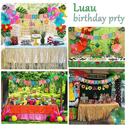 Hawaiian Birthday Party Decoration for Luau Summer Pool Glitter Gold Birthday Banner for Aloha Party Coconut Palm and Beach Happy Birthday Banner Photography Props