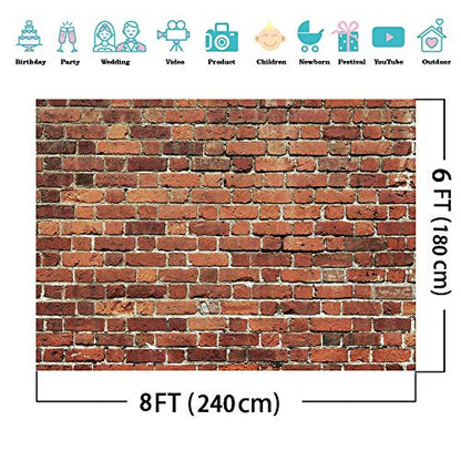 AIIKES 8x6FT Red Brick Wall Photography Backdrop Thin Vinyl Photo Backdrops Background Baby Birthday Party Wedding Graduation Home Decoration Photo Booth Studio Prop Banner 11-506 - size: 8x6ft