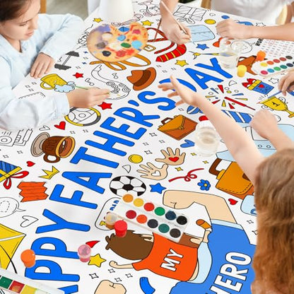 Gatherfun Father's Day Themed Activity Poster/Table Cover - 72" x 31.5" Wall Art for Classroom Wall, School Parties, Happy Father's Day Decorations - style: Father's day