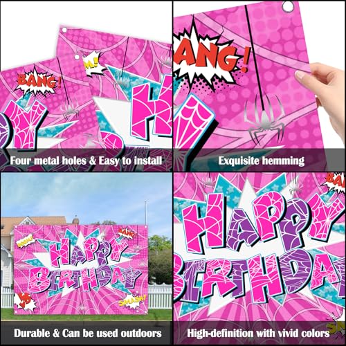 5x3ft Pink Spider Theme Backdrop Cartoon Photography Background Kids Boys Girls Birthday Party Decorations Photo Booth Banner Props - color: Pink-Spider