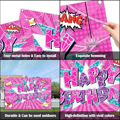 5x3ft Pink Spider Theme Backdrop Cartoon Photography Background Kids Boys Girls Birthday Party Decorations Photo Booth Banner Props - color: Pink-Spider
