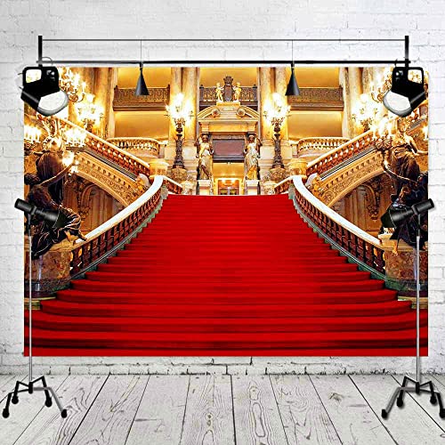 Red Carpet Backdrop, Golden Palace Gorgeous European Hall Photo Backdrop, Vinyl 7x5ft Prom Picture Photo Studio Props BJXTGU35 - color: Red, size: 7x5ft