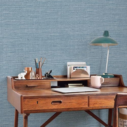 JiffDiff Grasscloth Wallpaper Peel and Stick Blue Grassweave Stick on Wallpaper Textured Self Adhesive Wall Paper Contact Paper 787" x 17.3" - color: Dark Blue, size: 17.3" x 787"
