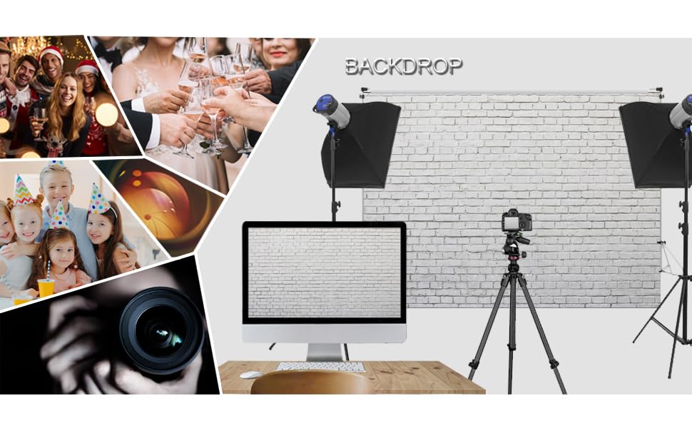 10X8FT White Gray Brick Wall Photography Background Portrait Photo Studio Props Wall Decoration Background Birthday Party Baby Shower Banner DH-43 - size: 10X8FT