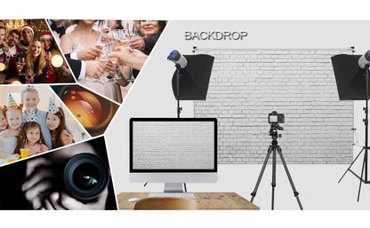 10X8FT White Gray Brick Wall Photography Background Portrait Photo Studio Props Wall Decoration Background Birthday Party Baby Shower Banner DH-43 - size: 10X8FT